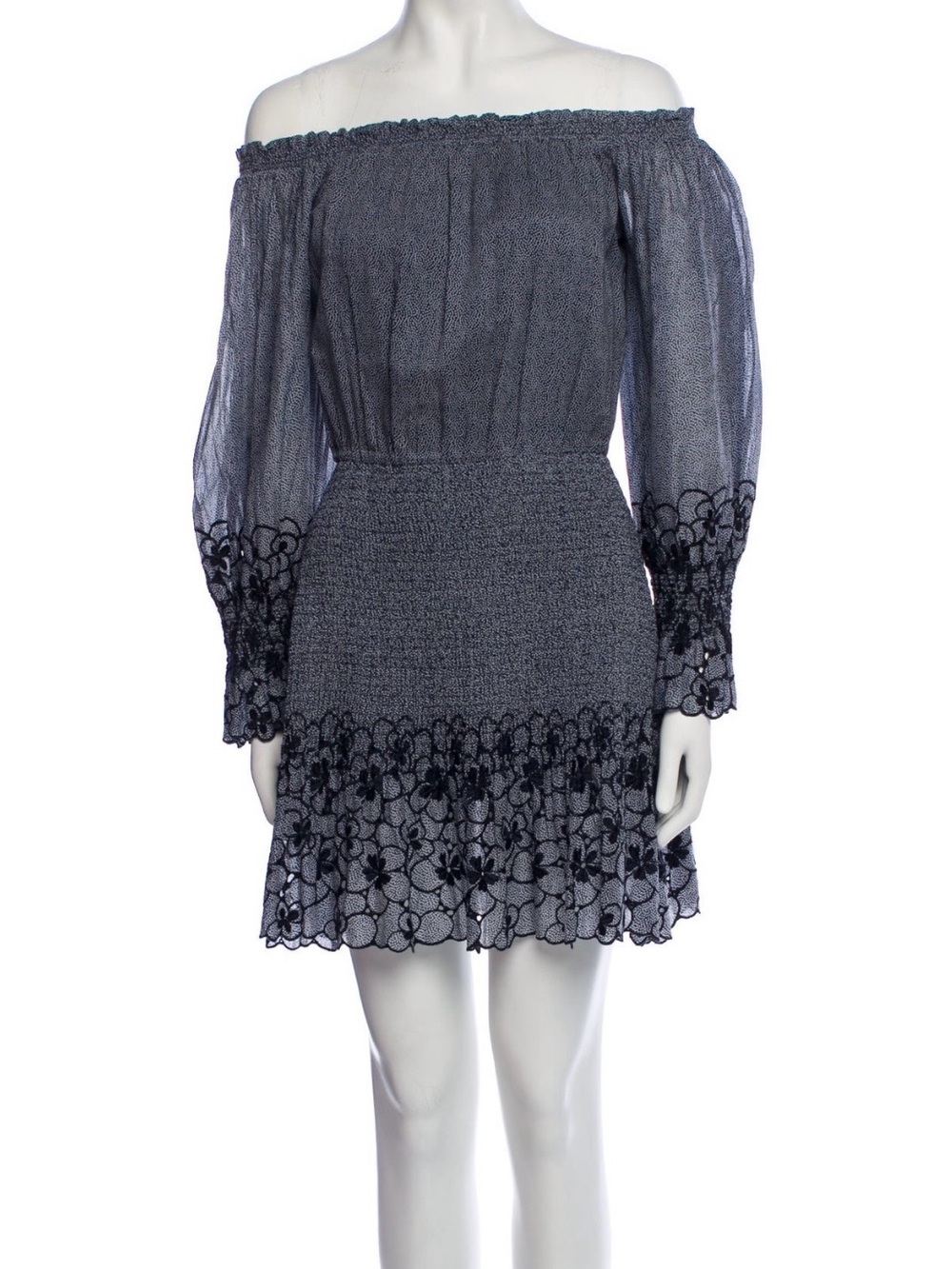 Alexis Off-Shoulder Lace-Trim Smocked Mini Dress